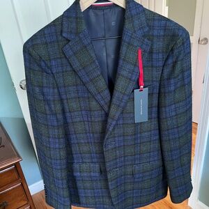 Tommy Hilfiger Men's Modern Fit Wool Sport Coat Blazer Blue Green Plaid 36s